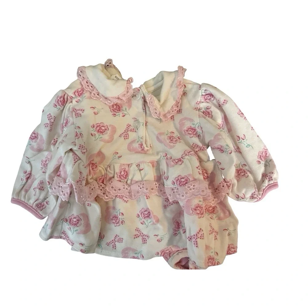 Vintage Vitamins‎ baby girl 6-9 months pink rose embroidered floral outfit 2pc